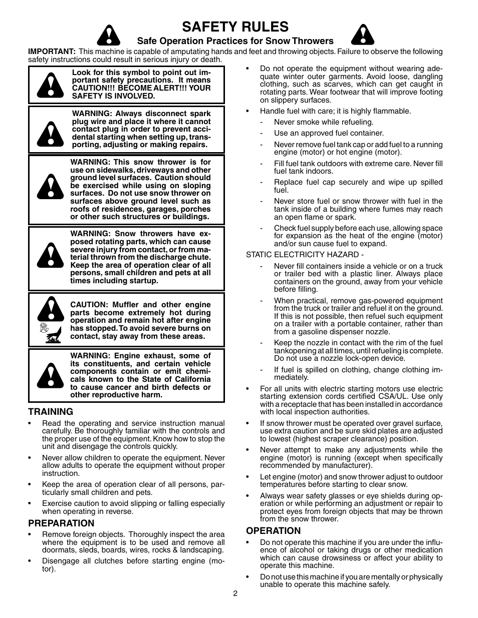 Safety rules | Husqvarna 9027STE User Manual | Page 2 / 32