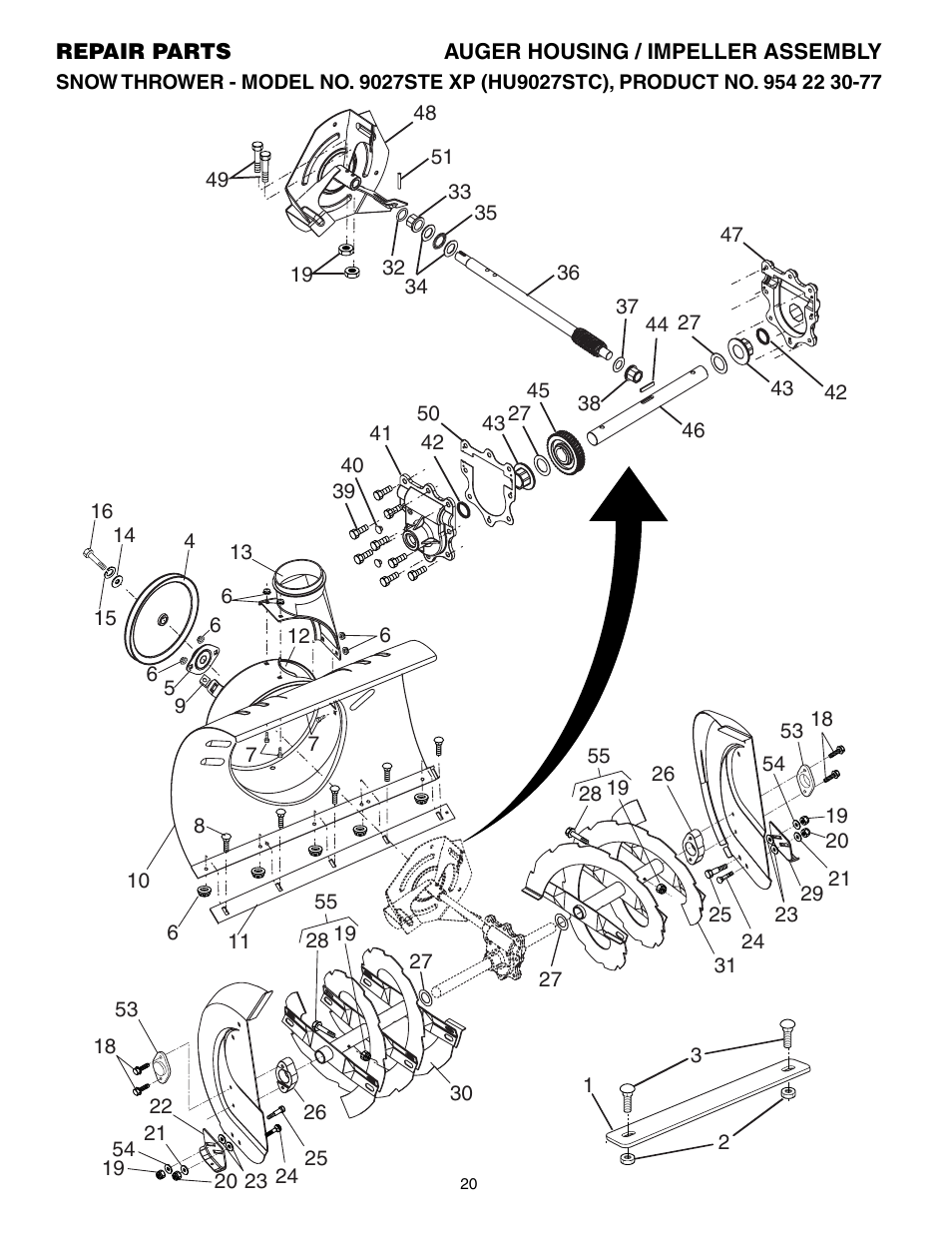 Repair parts, Auger housing/ impeller | Husqvarna 9027STE User Manual | Page 20 / 32