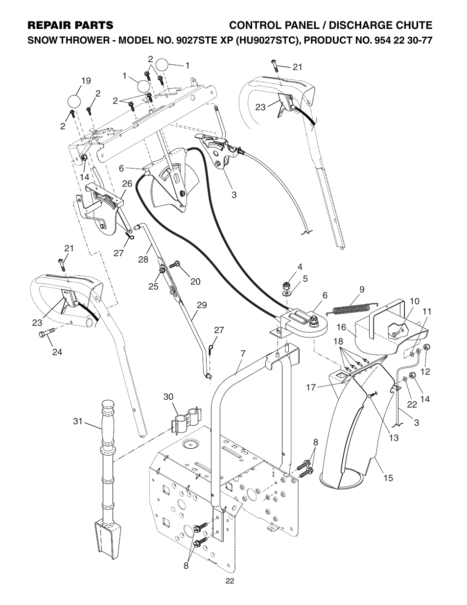 Control panel/ discharge chute | Husqvarna 9027STE User Manual | Page 22 / 32