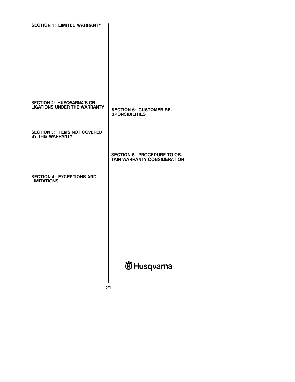 Warranty statement | Husqvarna 125E User Manual | Page 21 / 23