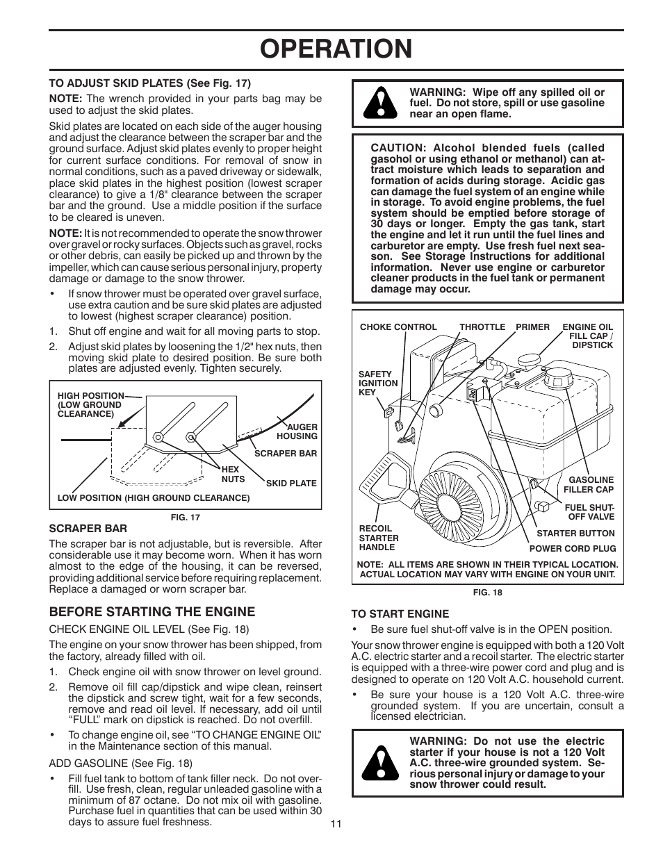 Operation, Before starting the engine | Husqvarna 924SBE User Manual | Page 11 / 32