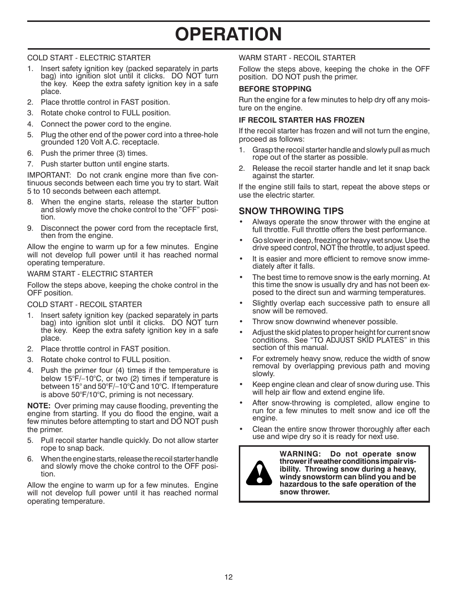 Operation | Husqvarna 924SBE User Manual | Page 12 / 32