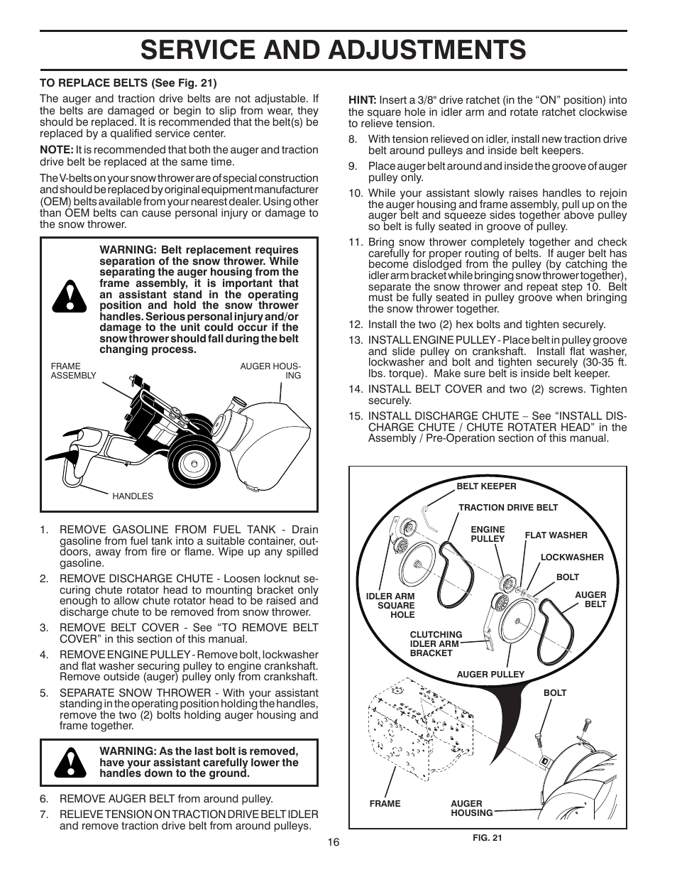 Service and adjustments | Husqvarna 924SBE User Manual | Page 16 / 32