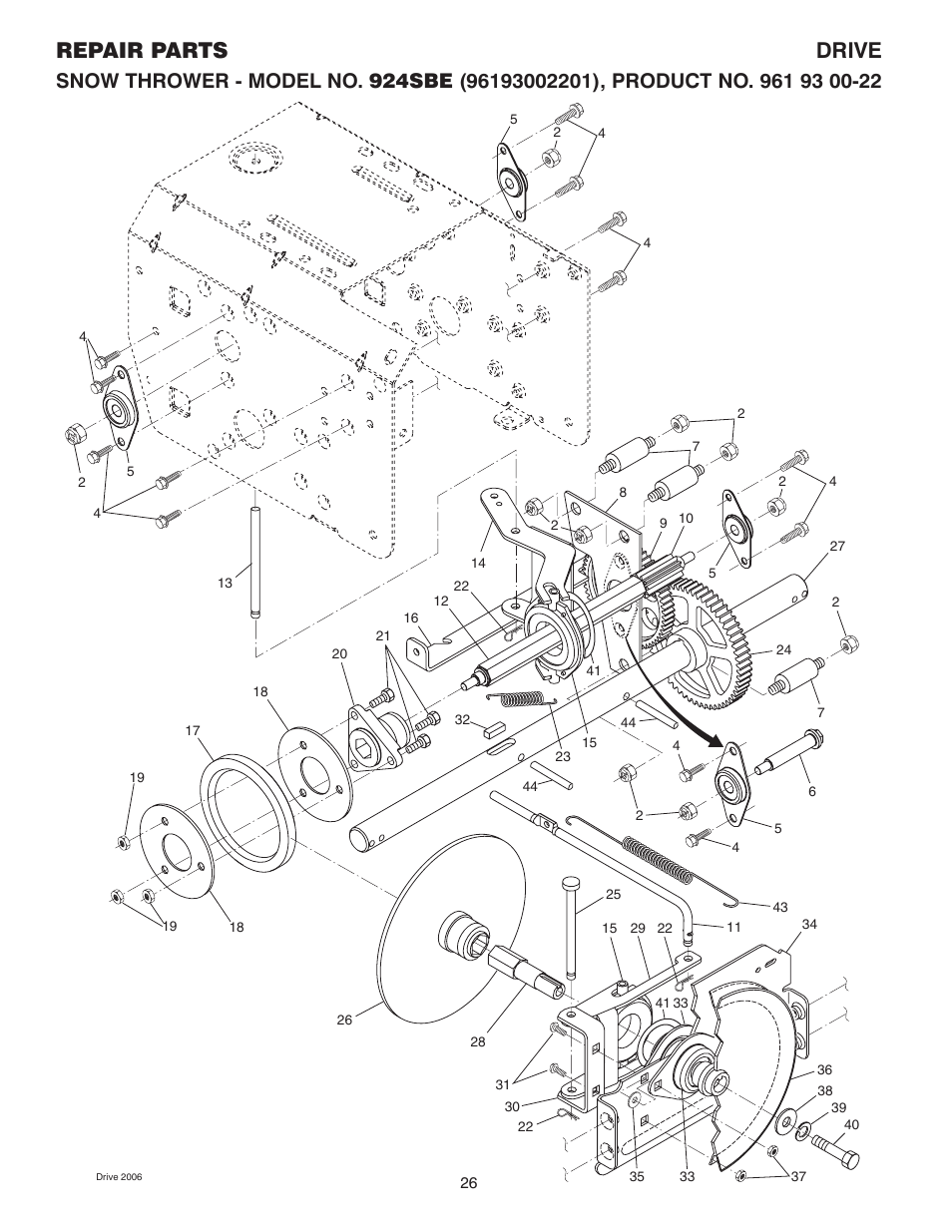 Drive, Repair parts drive | Husqvarna 924SBE User Manual | Page 26 / 32