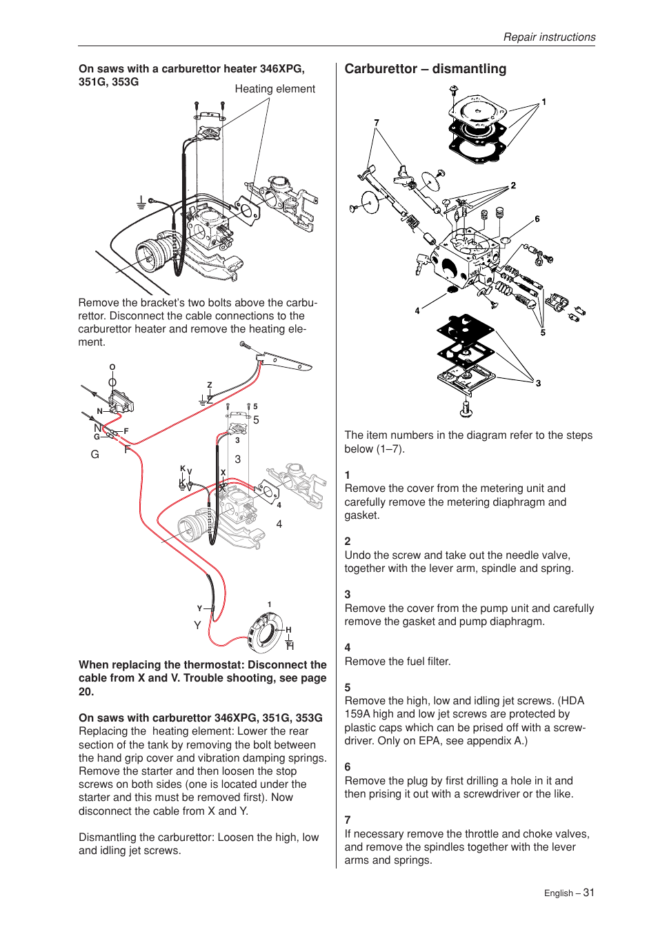 Carburettor – dismantling | Husqvarna 340 User Manual | Page 32 / 52