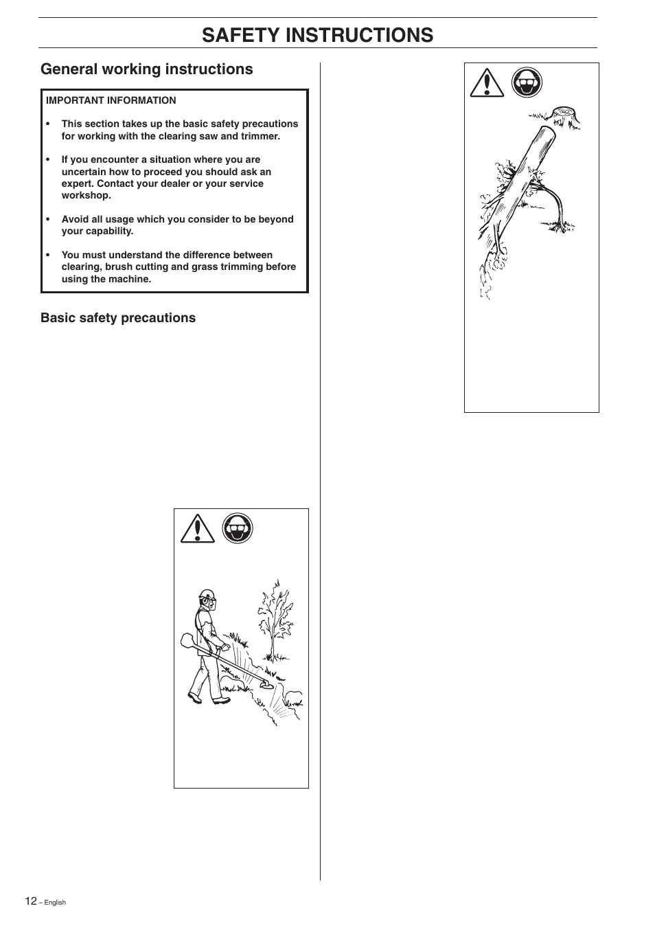 Safety instructions, General working instructions | Husqvarna 227R User Manual | Page 12 / 44