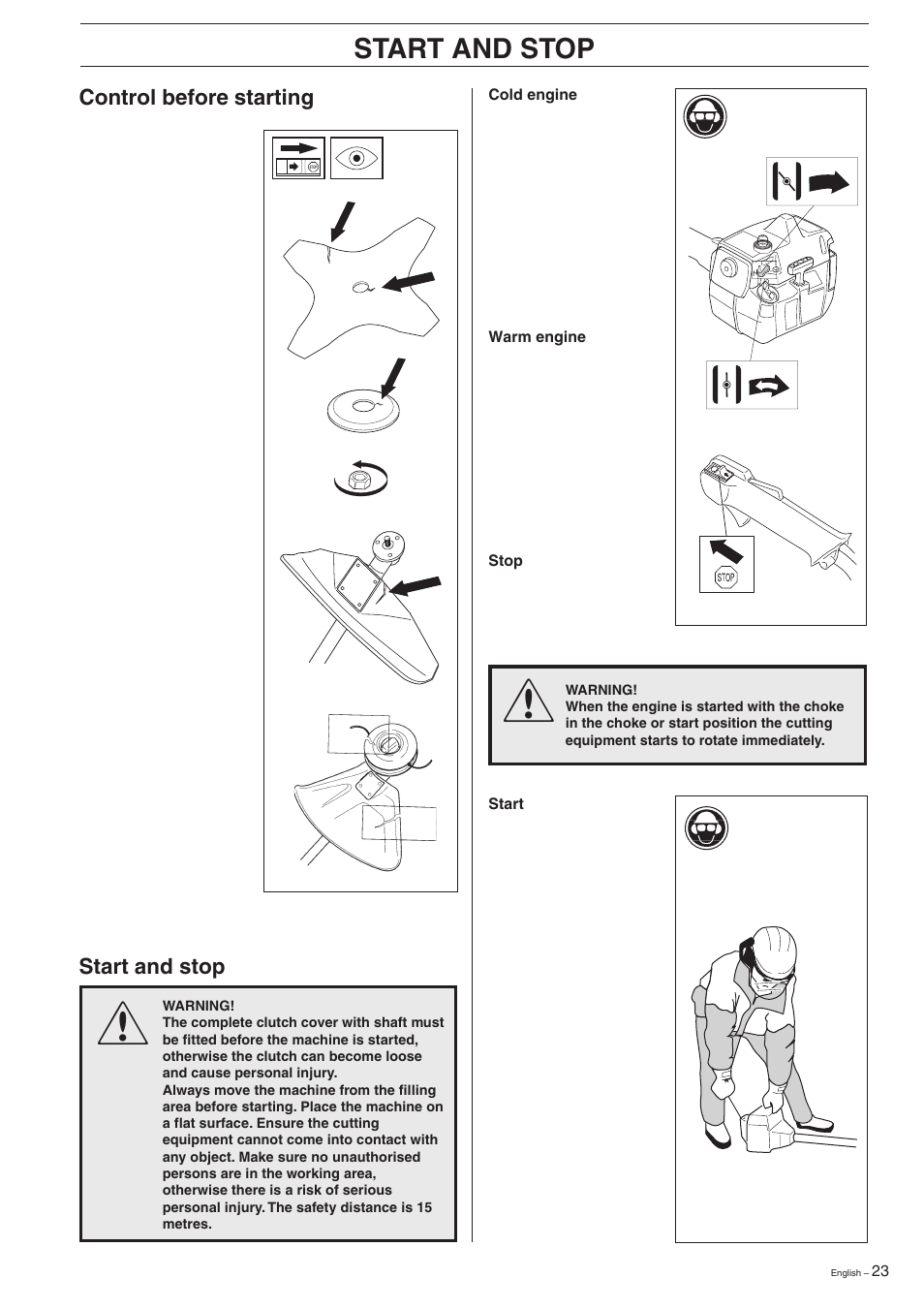 Start and stop | Husqvarna 227R User Manual | Page 23 / 44