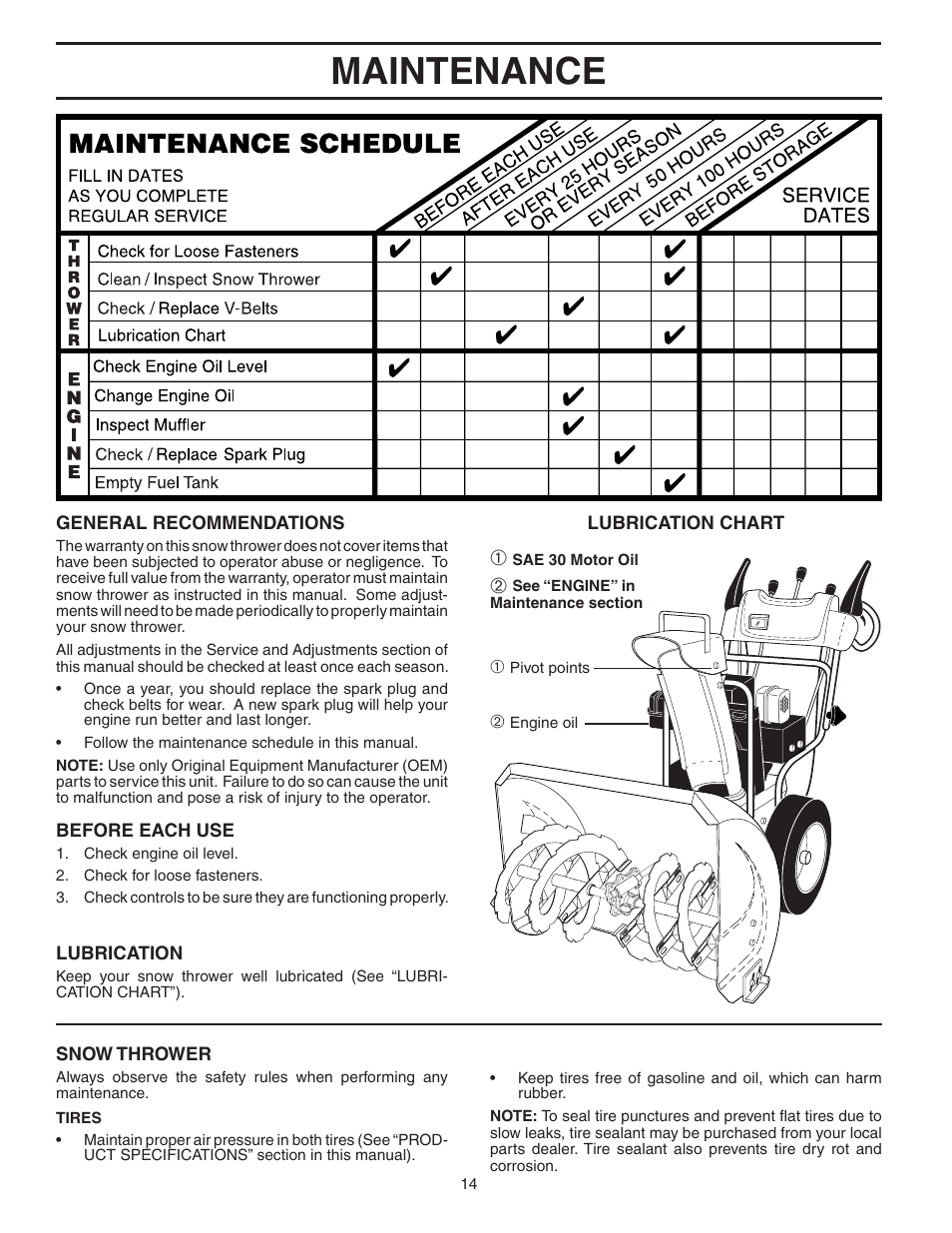 Maintenance | Husqvarna 9027ST User Manual | Page 14 / 32