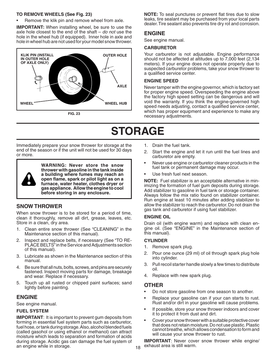 Storage | Husqvarna 9027ST User Manual | Page 18 / 32