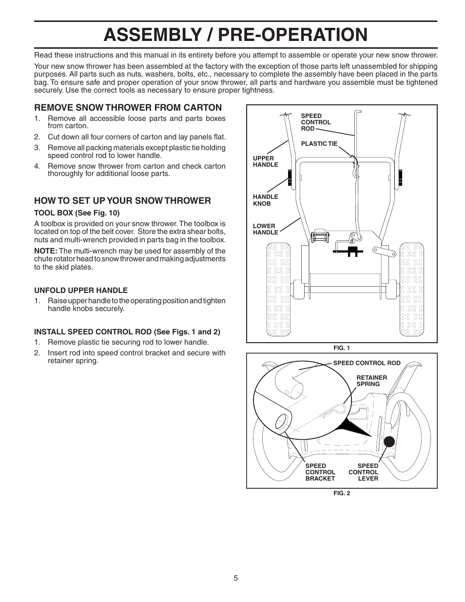 Assembly/ pre-op, Assembly / pre-operation | Husqvarna 9027ST User Manual | Page 5 / 32