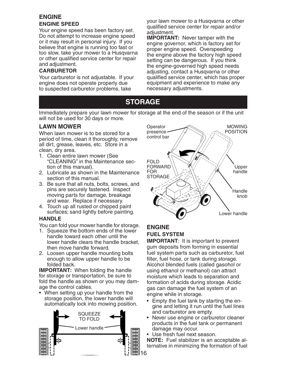 Storage | Husqvarna 917.37582 User Manual | Page 16 / 28