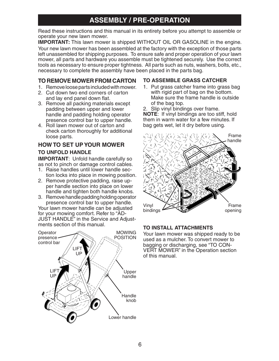Assembly/ pre-op, Assembly / pre-operation | Husqvarna 917.37582 User Manual | Page 6 / 28