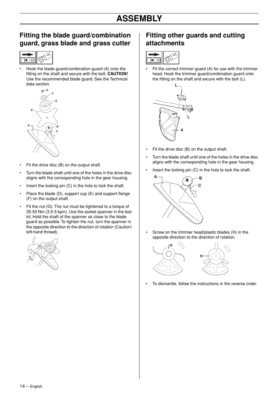 Fitting other guards and cutting attachments, Assembly | Husqvarna 323RJ  EN User Manual | Page 14 / 36