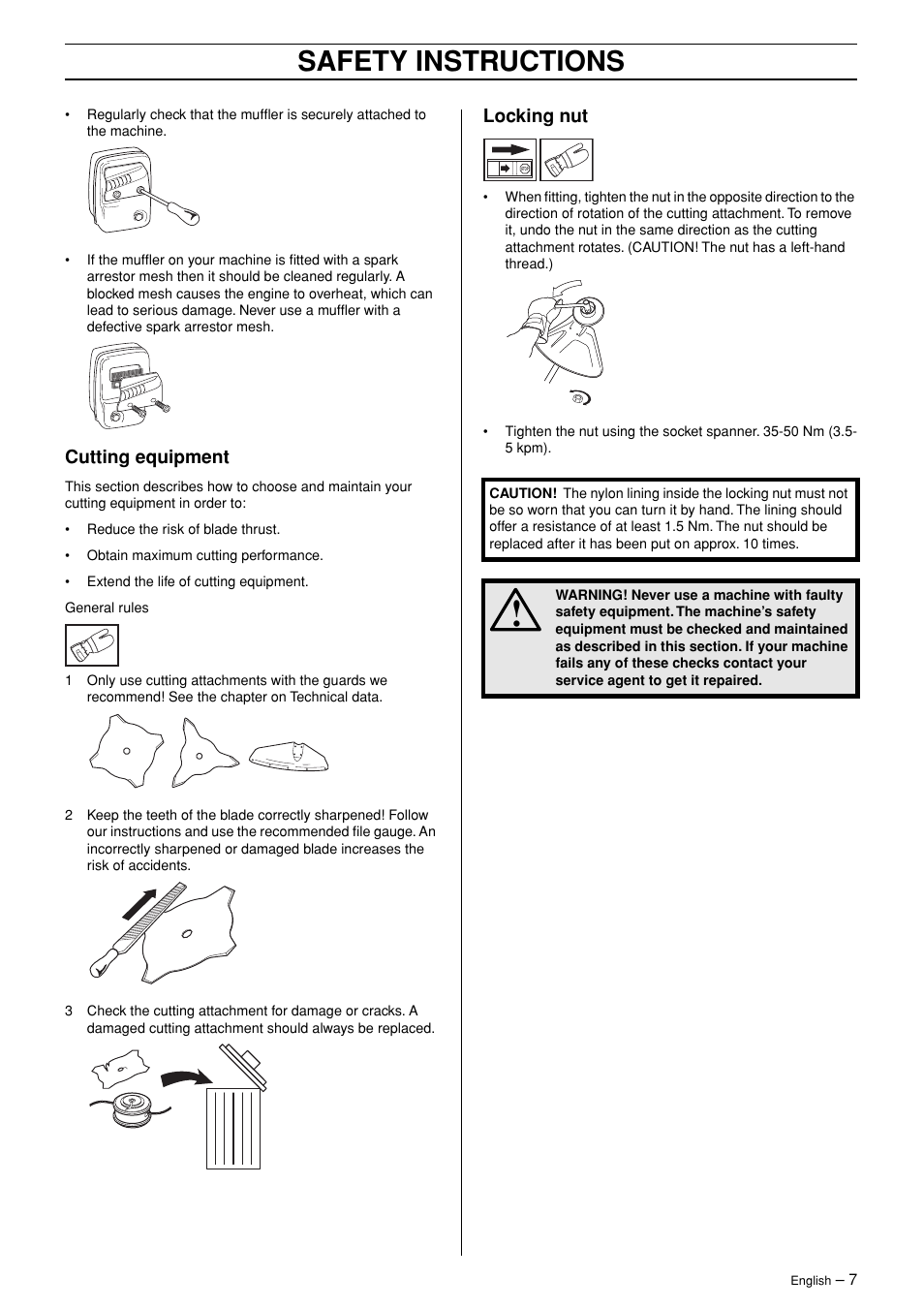 Cutting equipment, Locking nut, Safety instructions | Husqvarna 323RJ  EN User Manual | Page 7 / 36
