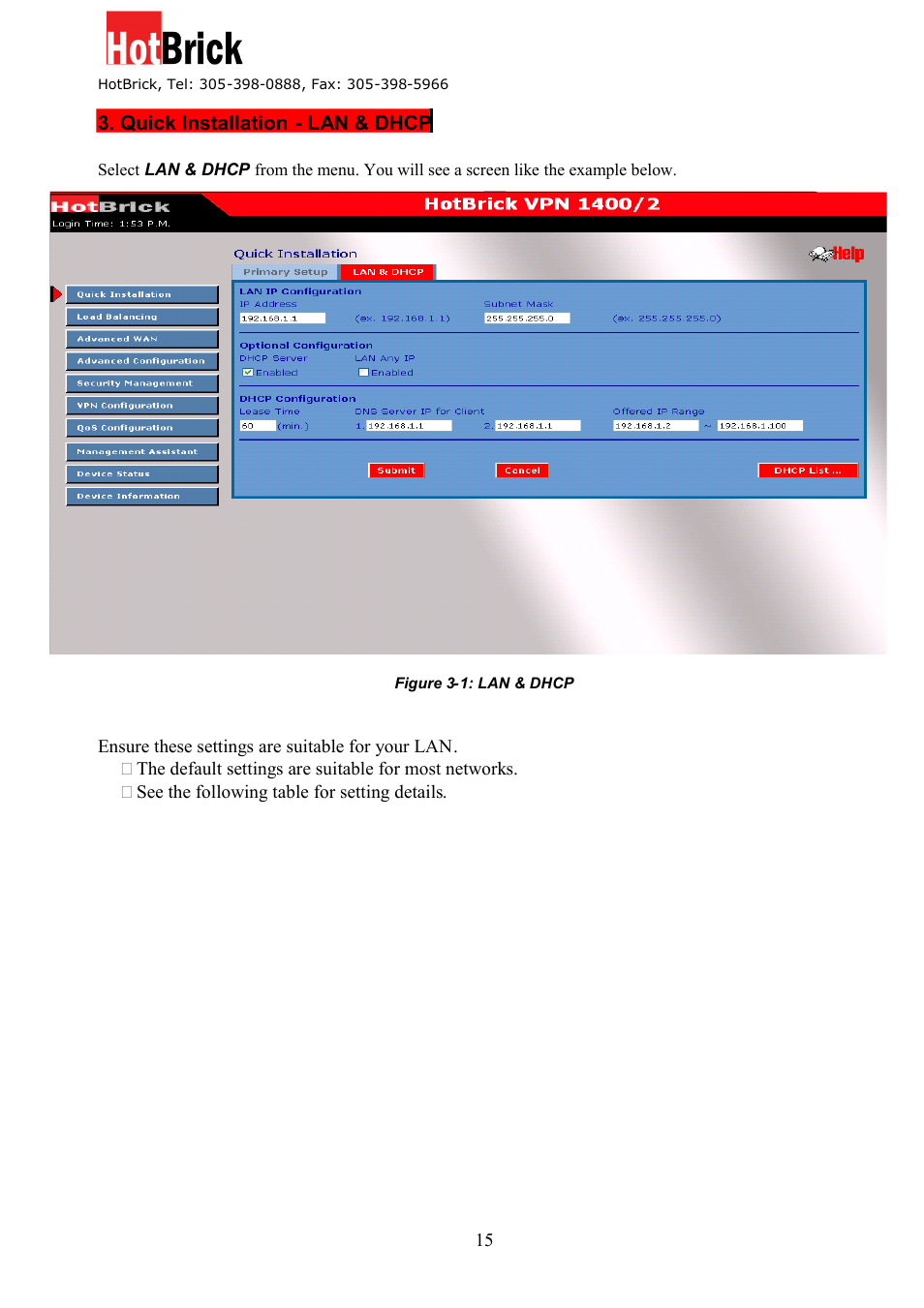 HotBrick Dual WAN Firewall VPN 1400/2 User Manual | Page 15 / 76
