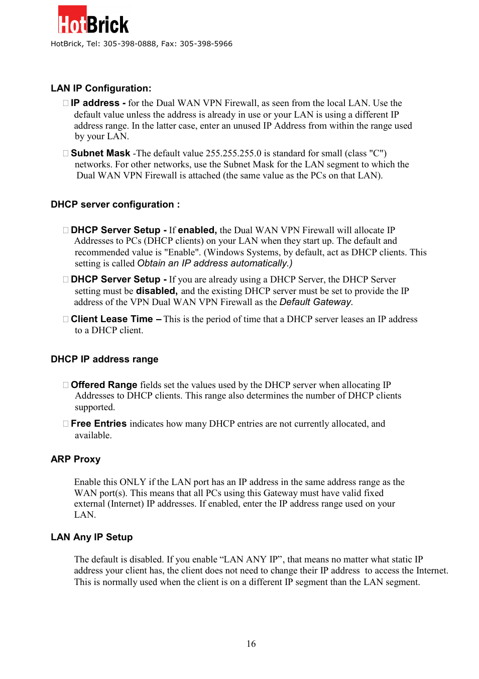 HotBrick Dual WAN Firewall VPN 1400/2 User Manual | Page 16 / 76