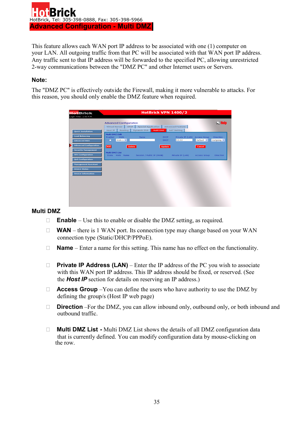HotBrick Dual WAN Firewall VPN 1400/2 User Manual | Page 35 / 76