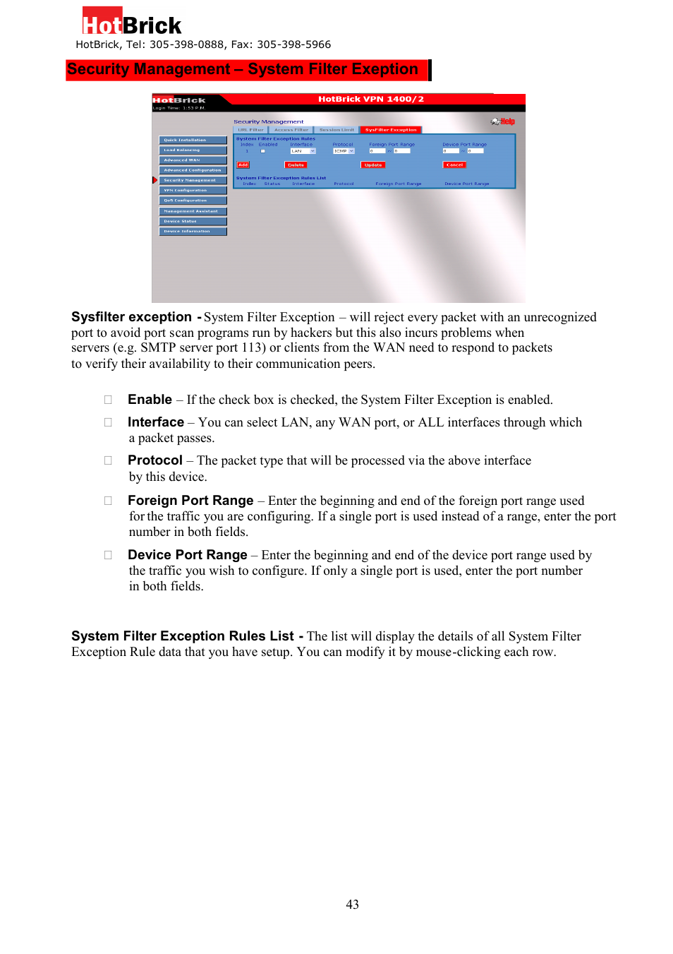 HotBrick Dual WAN Firewall VPN 1400/2 User Manual | Page 43 / 76