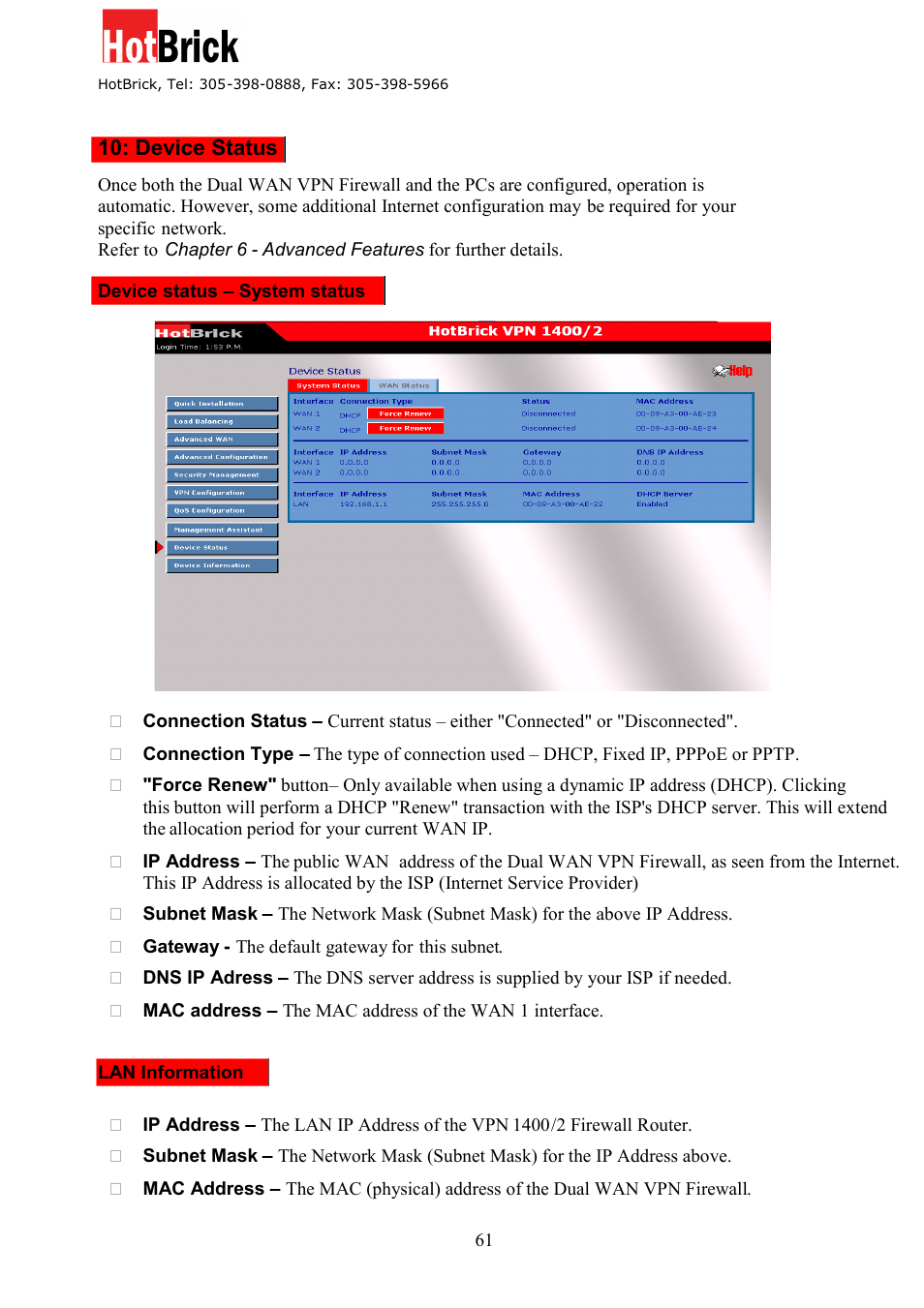 HotBrick Dual WAN Firewall VPN 1400/2 User Manual | Page 61 / 76