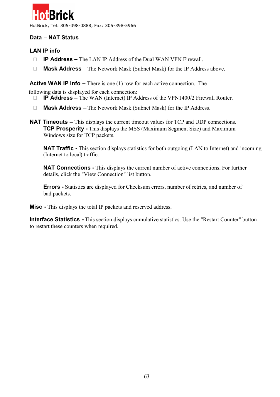 HotBrick Dual WAN Firewall VPN 1400/2 User Manual | Page 63 / 76