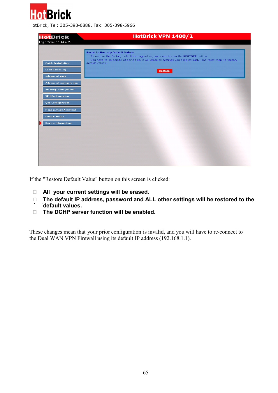 HotBrick Dual WAN Firewall VPN 1400/2 User Manual | Page 65 / 76