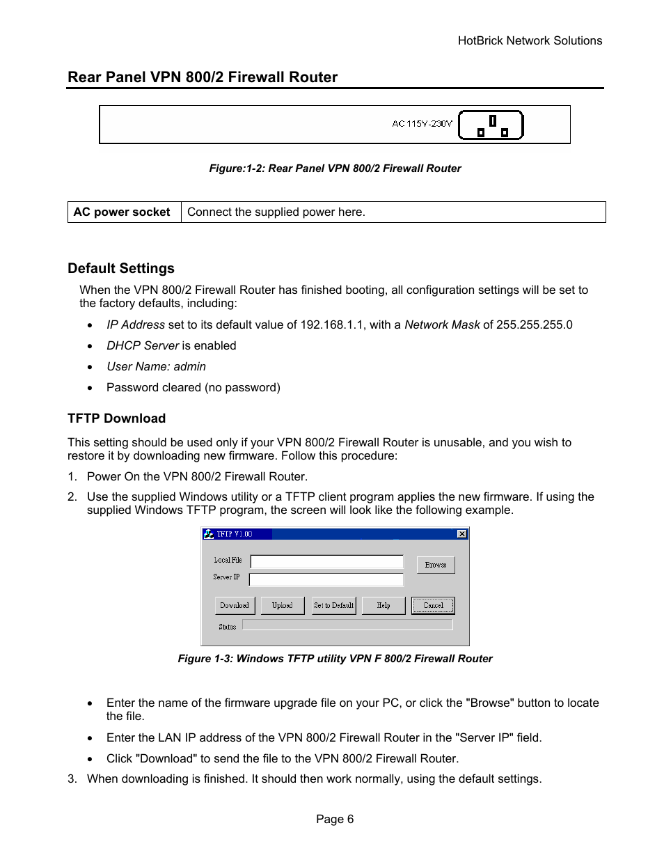 Rear panel vpn 800/2 firewall router | HotBrick VPN 800 User Manual | Page 10 / 89
