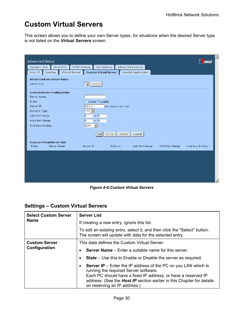 Custom virtual servers | HotBrick VPN 800 User Manual | Page 34 / 89