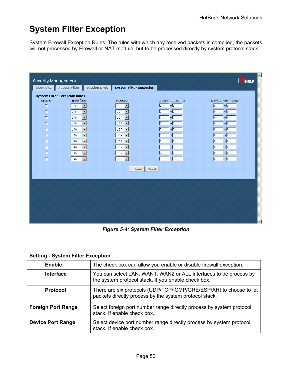 System filter exception | HotBrick VPN 800 User Manual | Page 54 / 89