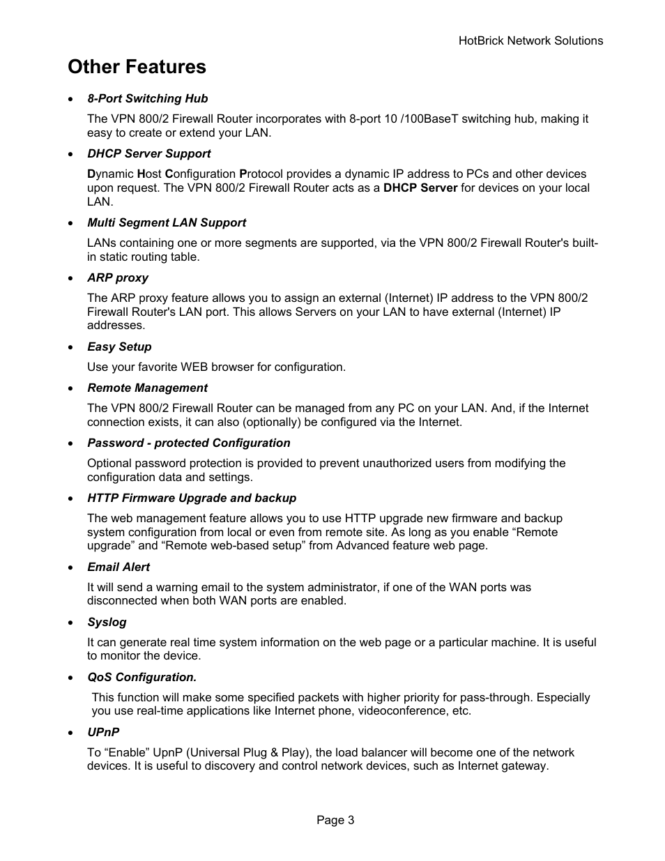 Other features | HotBrick VPN 800 User Manual | Page 7 / 89