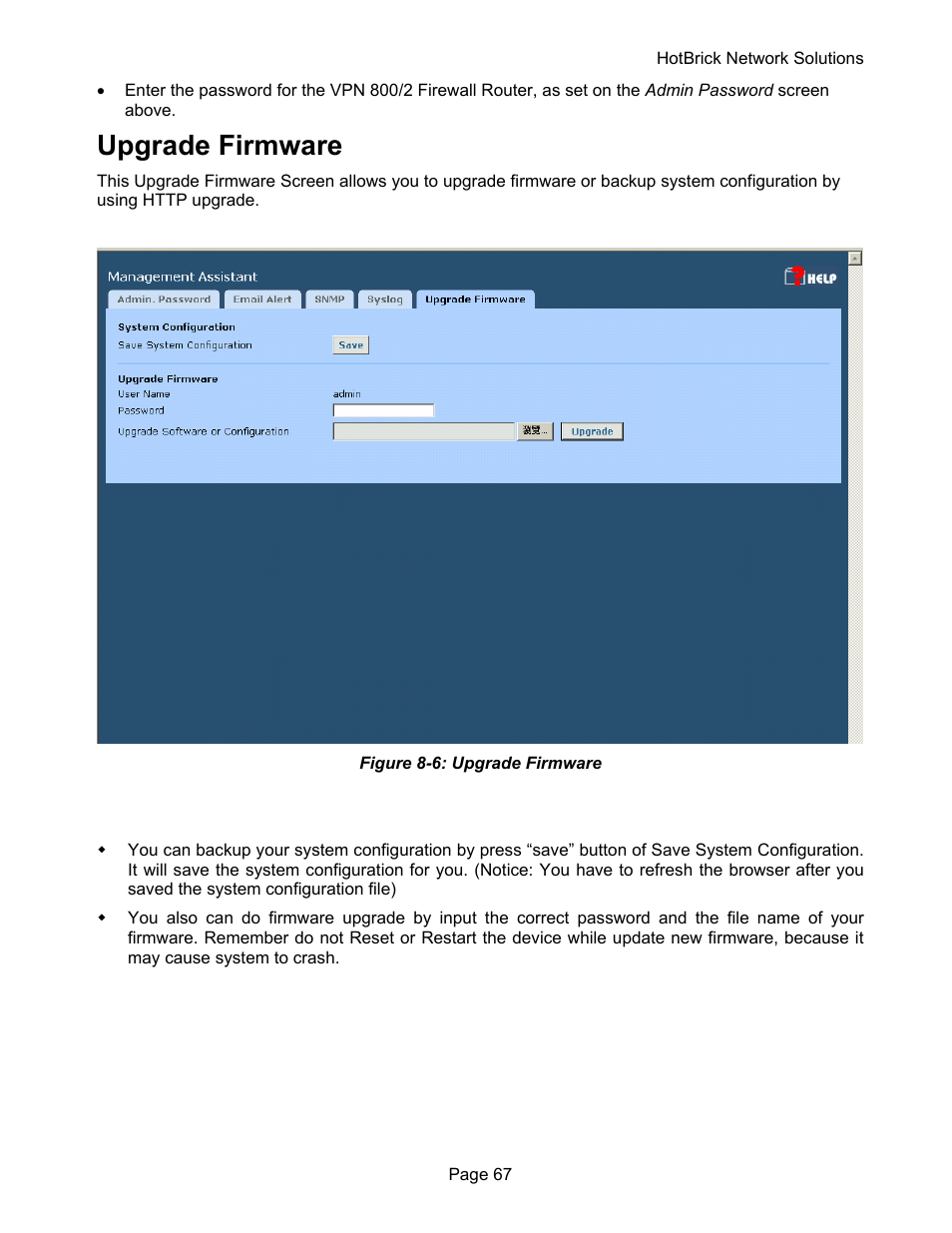 Upgrade firmware | HotBrick VPN 800 User Manual | Page 71 / 89