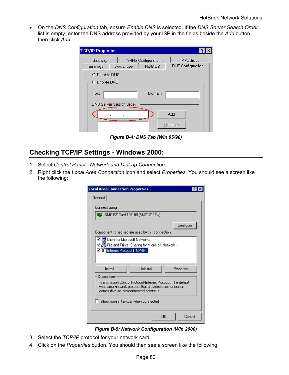 Checking tcp/ip settings - windows 2000 | HotBrick VPN 800 User Manual | Page 84 / 89