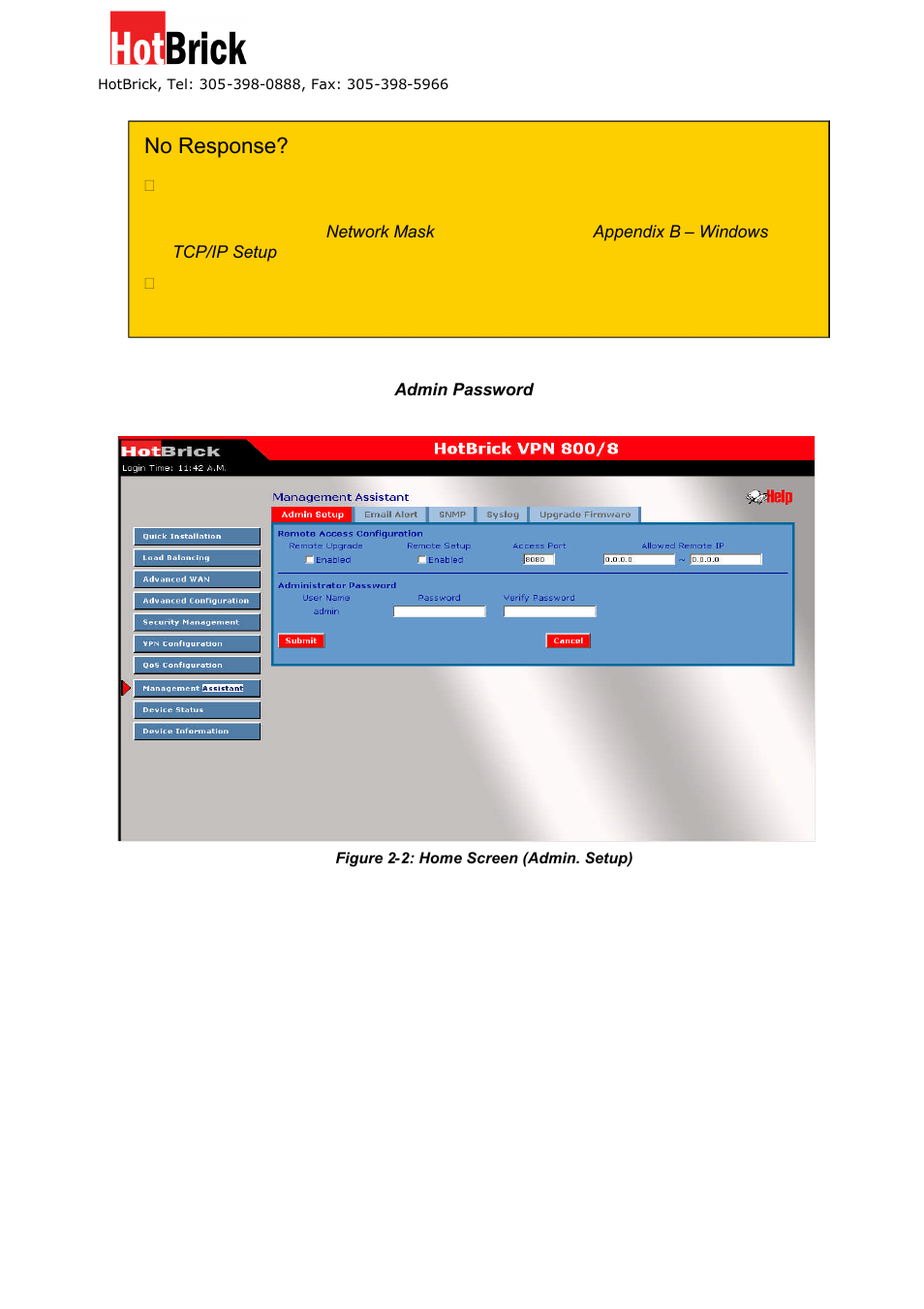 No response | HotBrick VPN 800/8 F User Manual | Page 12 / 77