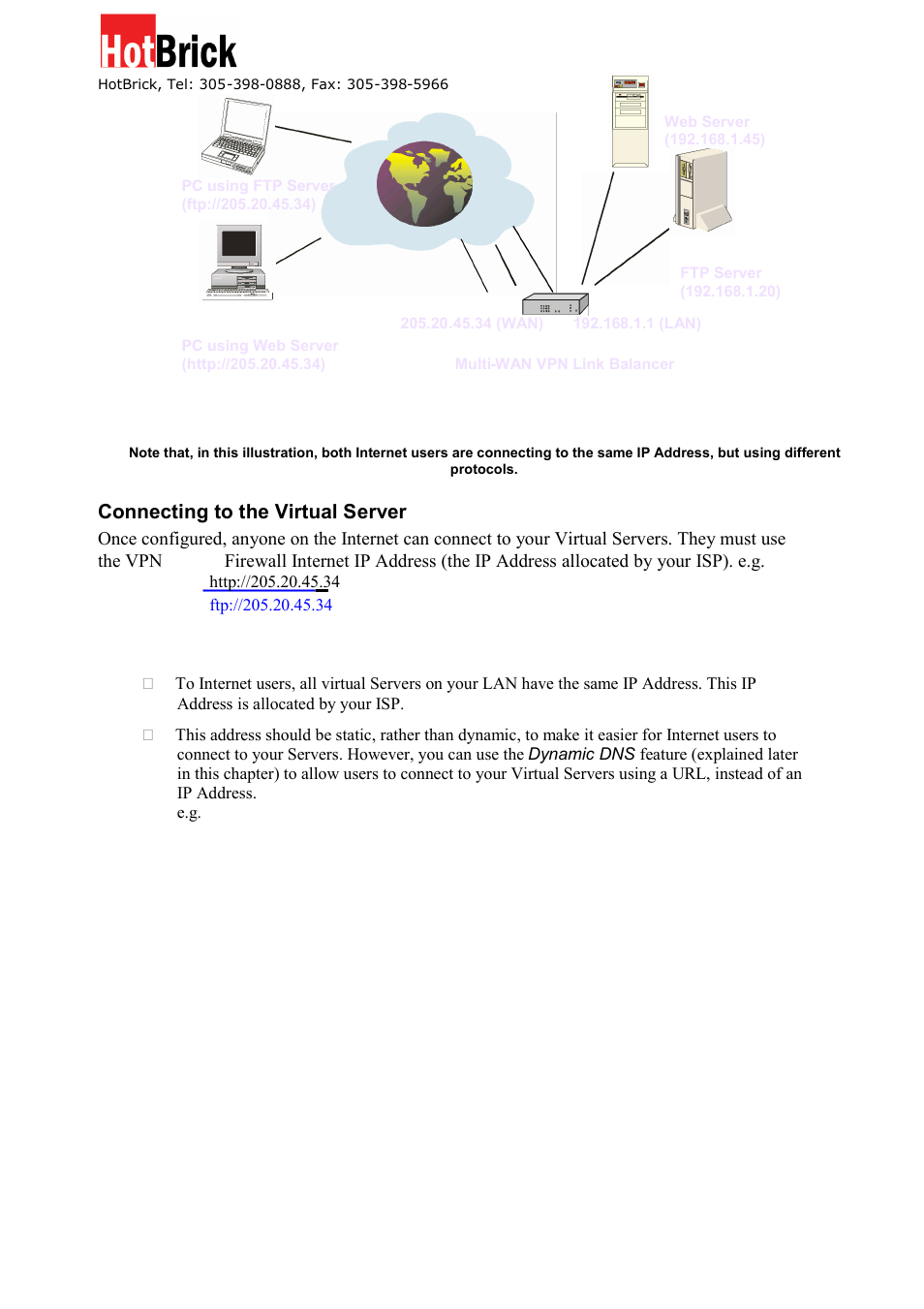 Connecting to the virtual server | HotBrick VPN 800/8 F User Manual | Page 30 / 77
