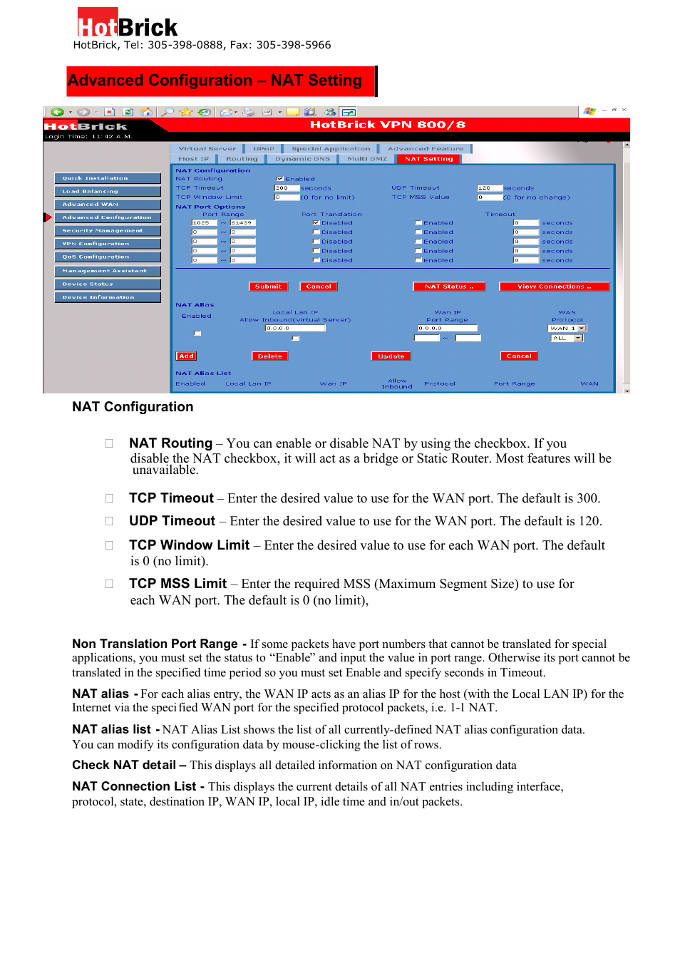 Advanced configuration – nat setting | HotBrick VPN 800/8 F User Manual | Page 38 / 77