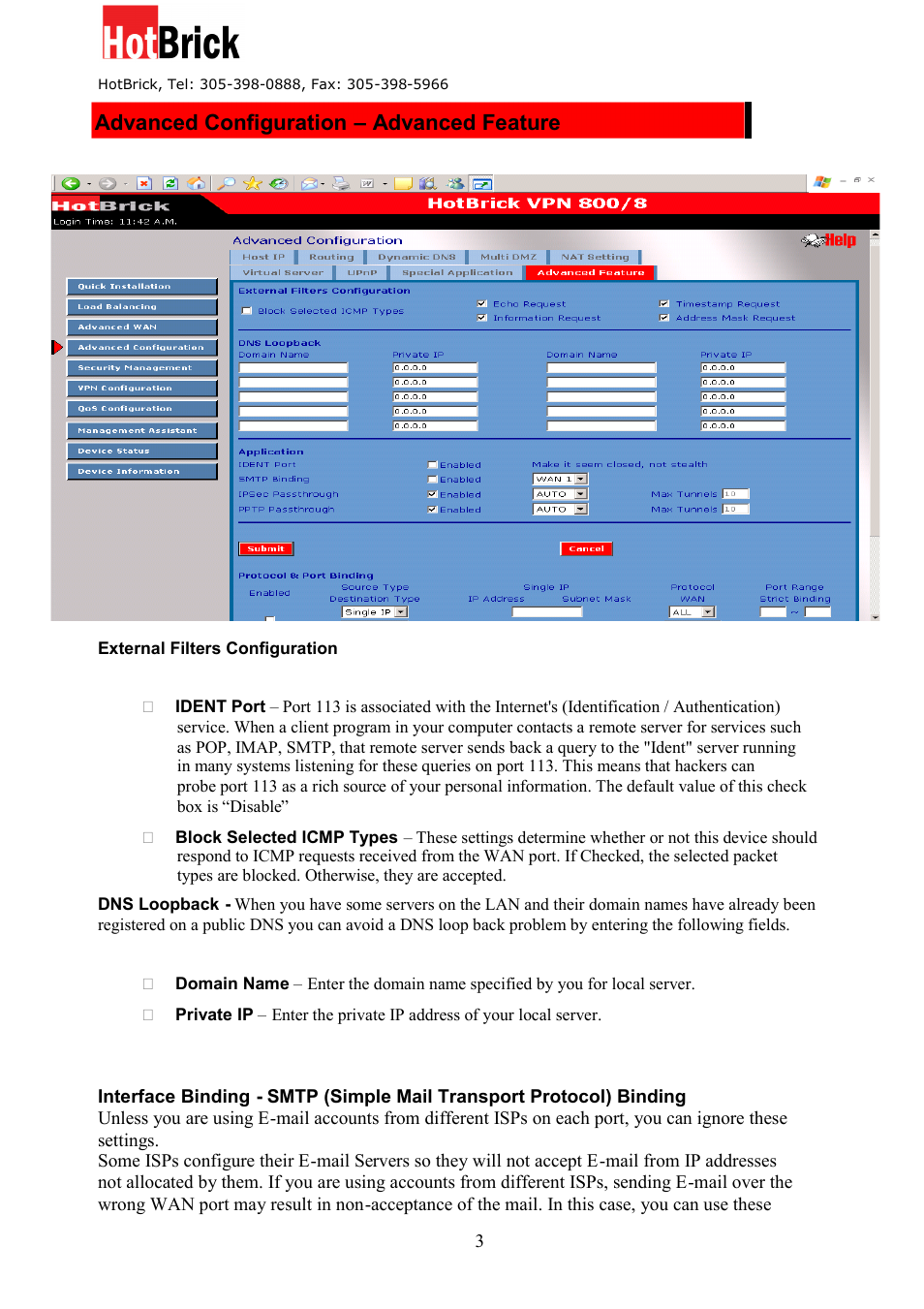 Advanced configuration – advanced feature | HotBrick VPN 800/8 F User Manual | Page 39 / 77