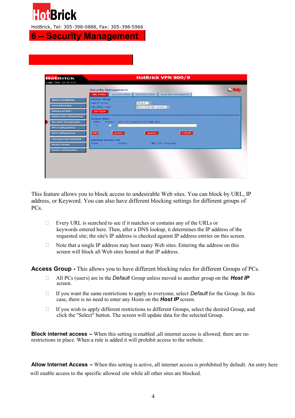 6 – security management | HotBrick VPN 800/8 F User Manual | Page 41 / 77