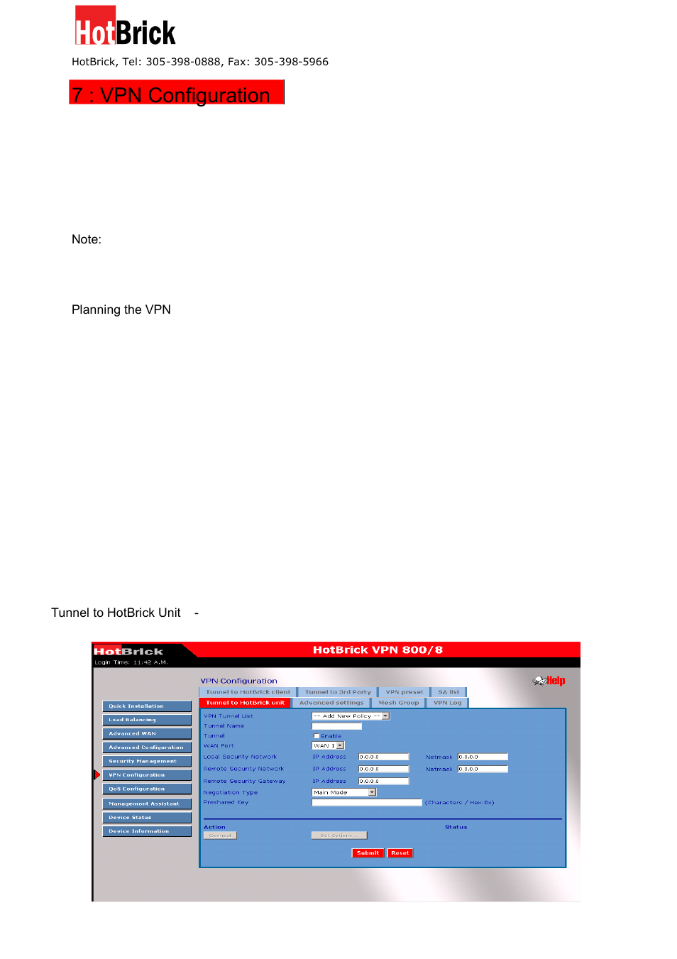 7 : vpn configuration | HotBrick VPN 800/8 F User Manual | Page 45 / 77