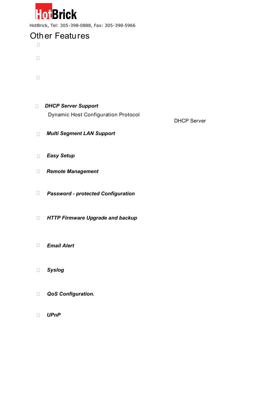 Oth er featu res | HotBrick VPN 800/8 F User Manual | Page 6 / 77