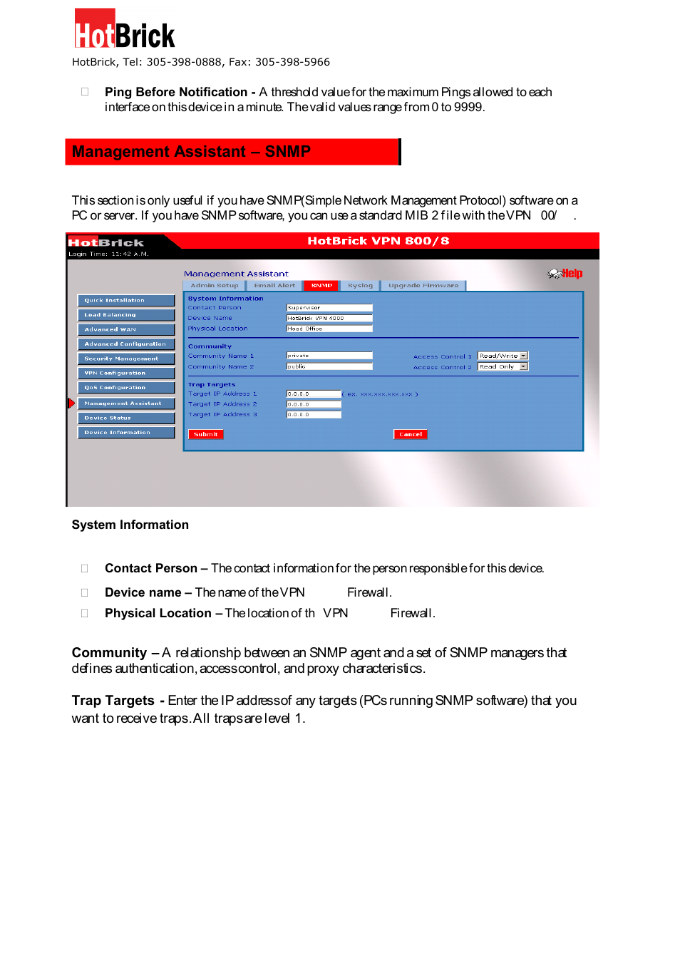 Management assistant – snmp | HotBrick VPN 800/8 F User Manual | Page 60 / 77
