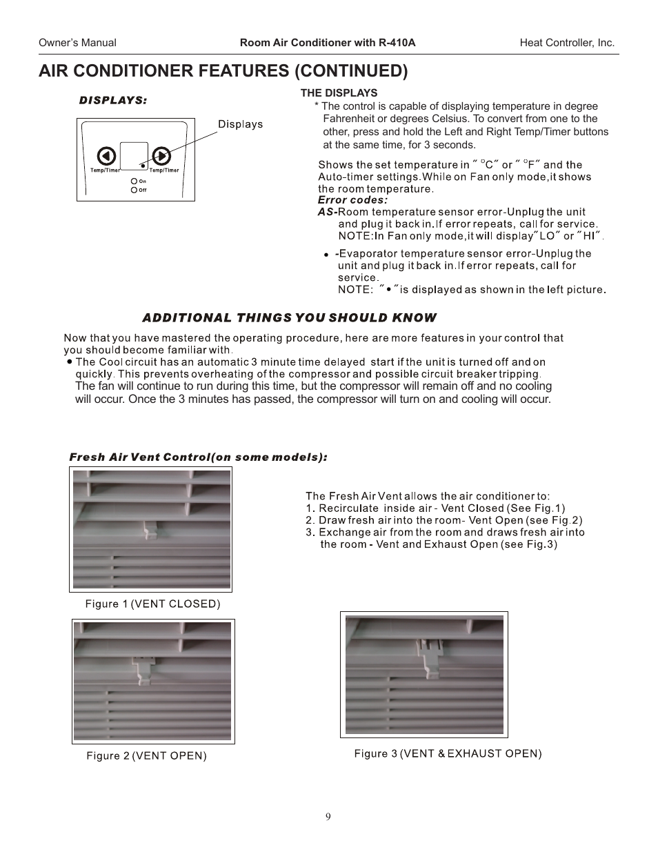 Air conditioner features (continued) | Heat Controller RAD-123H User Manual | Page 10 / 18