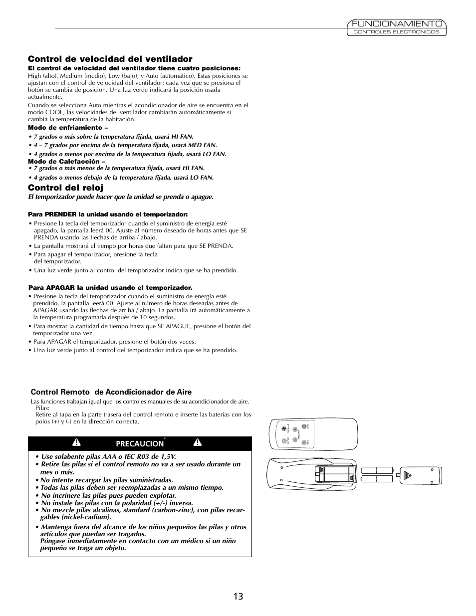Control de velocidad del ventilador, Control del reloj | Heat Controller Comfort Air User Manual | Page 13 / 24