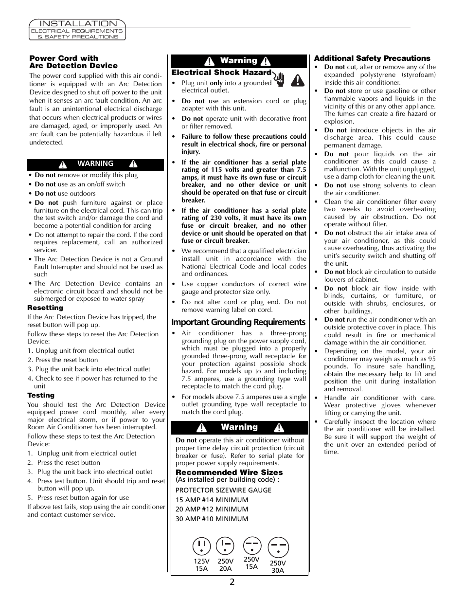 Important grounding requirements | Heat Controller Comfort Air User Manual | Page 2 / 24