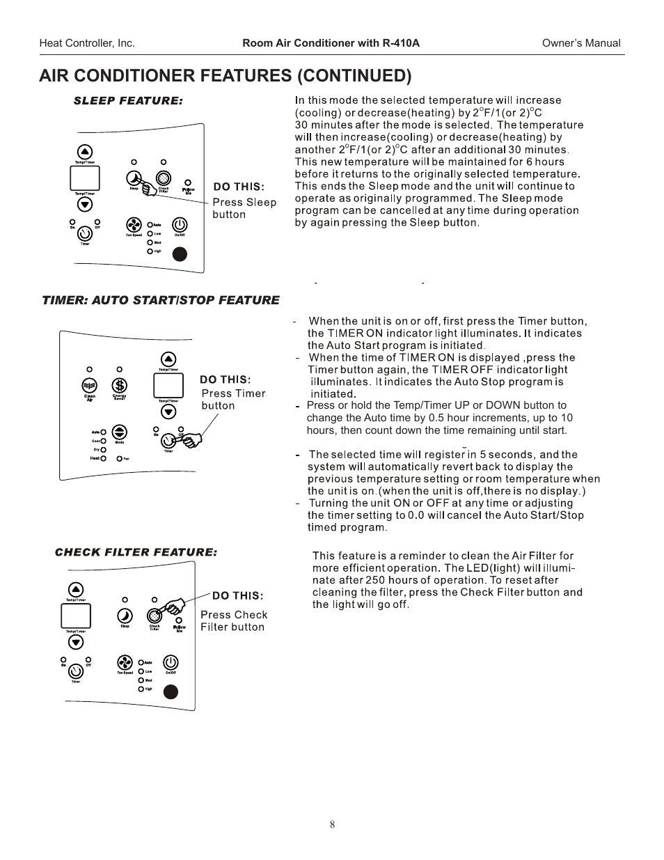 Air conditioner features (continued) | Heat Controller REG-253H User Manual | Page 9 / 22