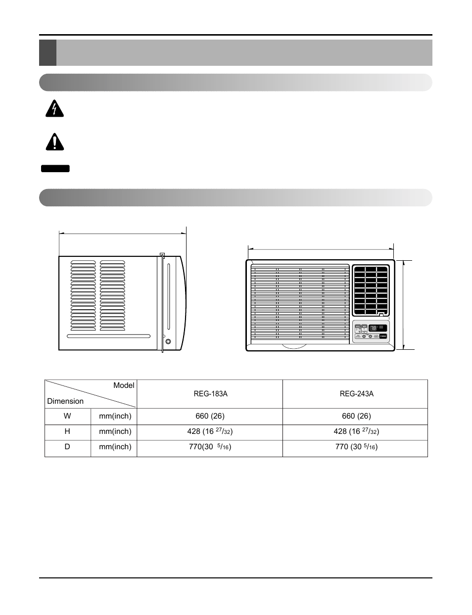 Dimensions, Outside dimensions, Symbols used in this manual | Heat Controller COMFORT-CINE REG-243A User Manual | Page 5 / 30