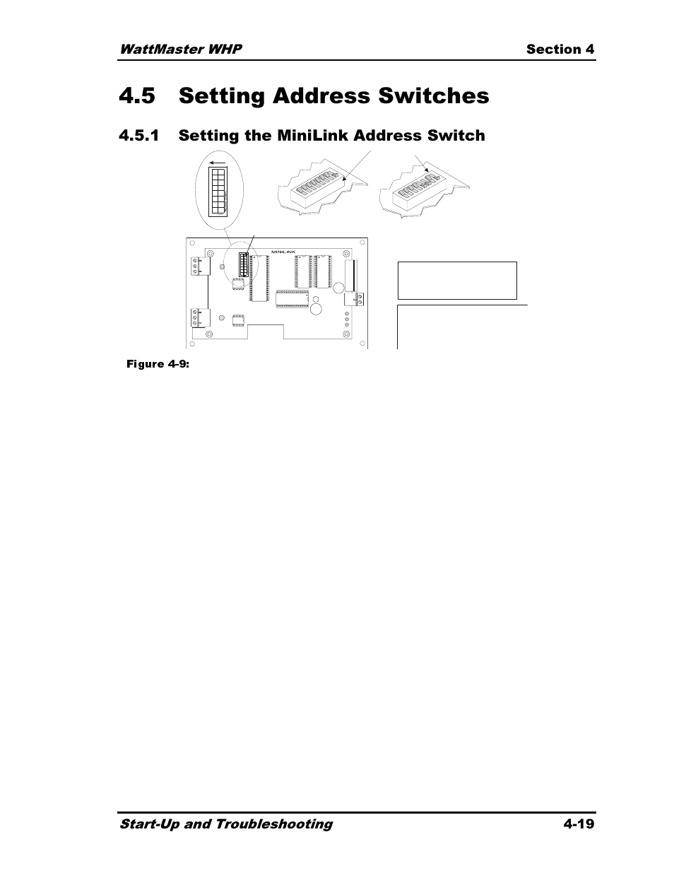 5 setting address switches, 1 setting the minilink address switch, Figure 4-9: minilink address switch setting | Heat Controller Water Source Heat Pump User Manual | Page 101 / 126