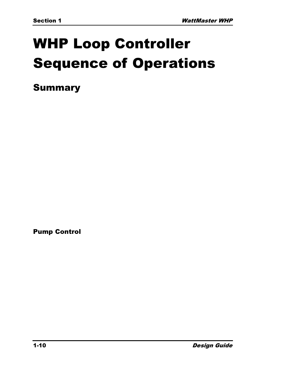Whp loop controller sequence of operations, Summary | Heat Controller Water Source Heat Pump User Manual | Page 16 / 126