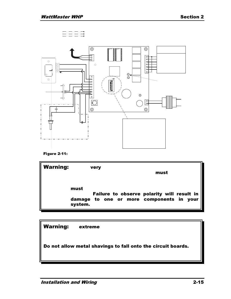 Warning, Figure 2-11: whp controller wiring, Whp controller | Caution | Heat Controller Water Source Heat Pump User Manual | Page 39 / 126