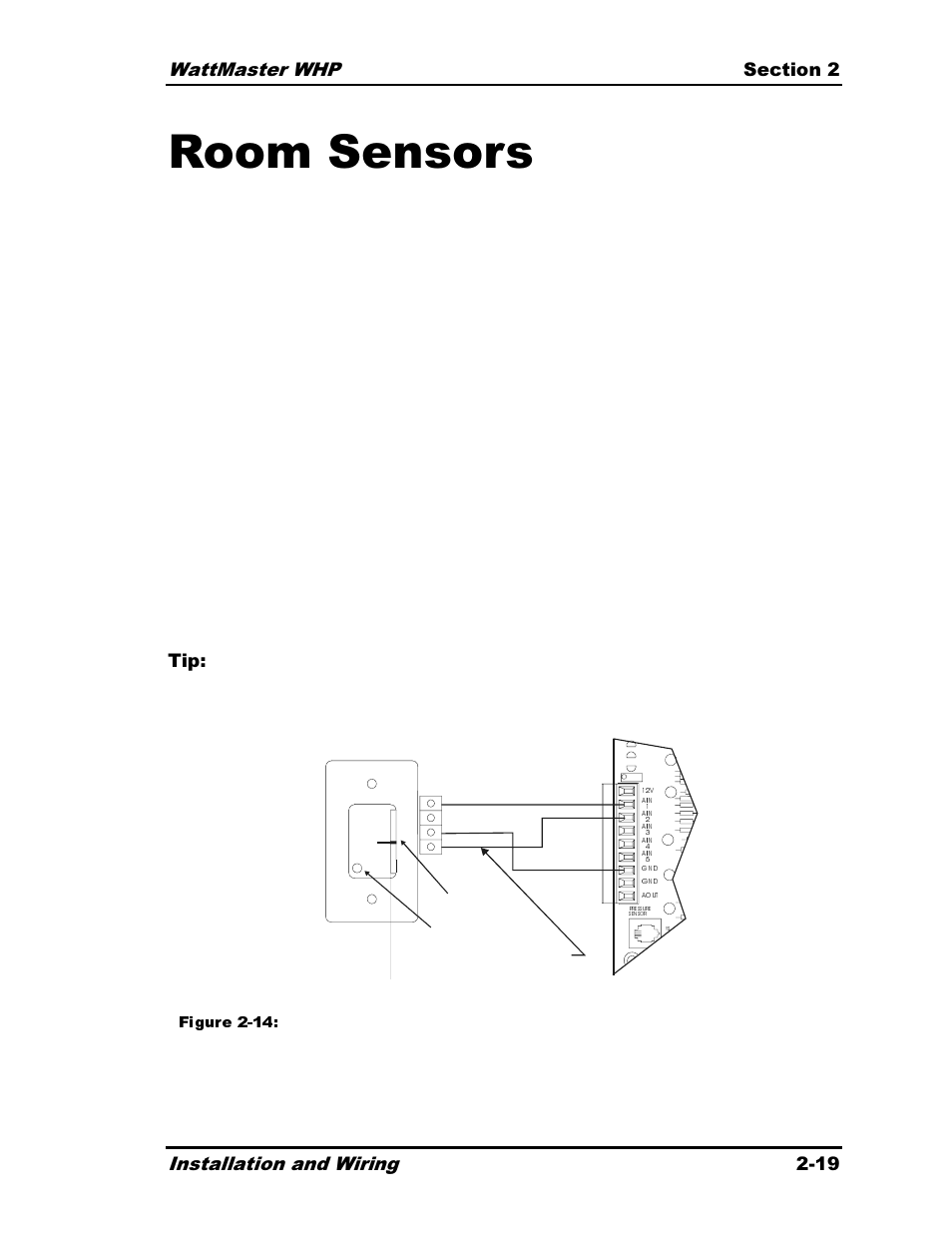 Room sensors, Figure 2-14: room sensor wiring | Heat Controller Water Source Heat Pump User Manual | Page 43 / 126