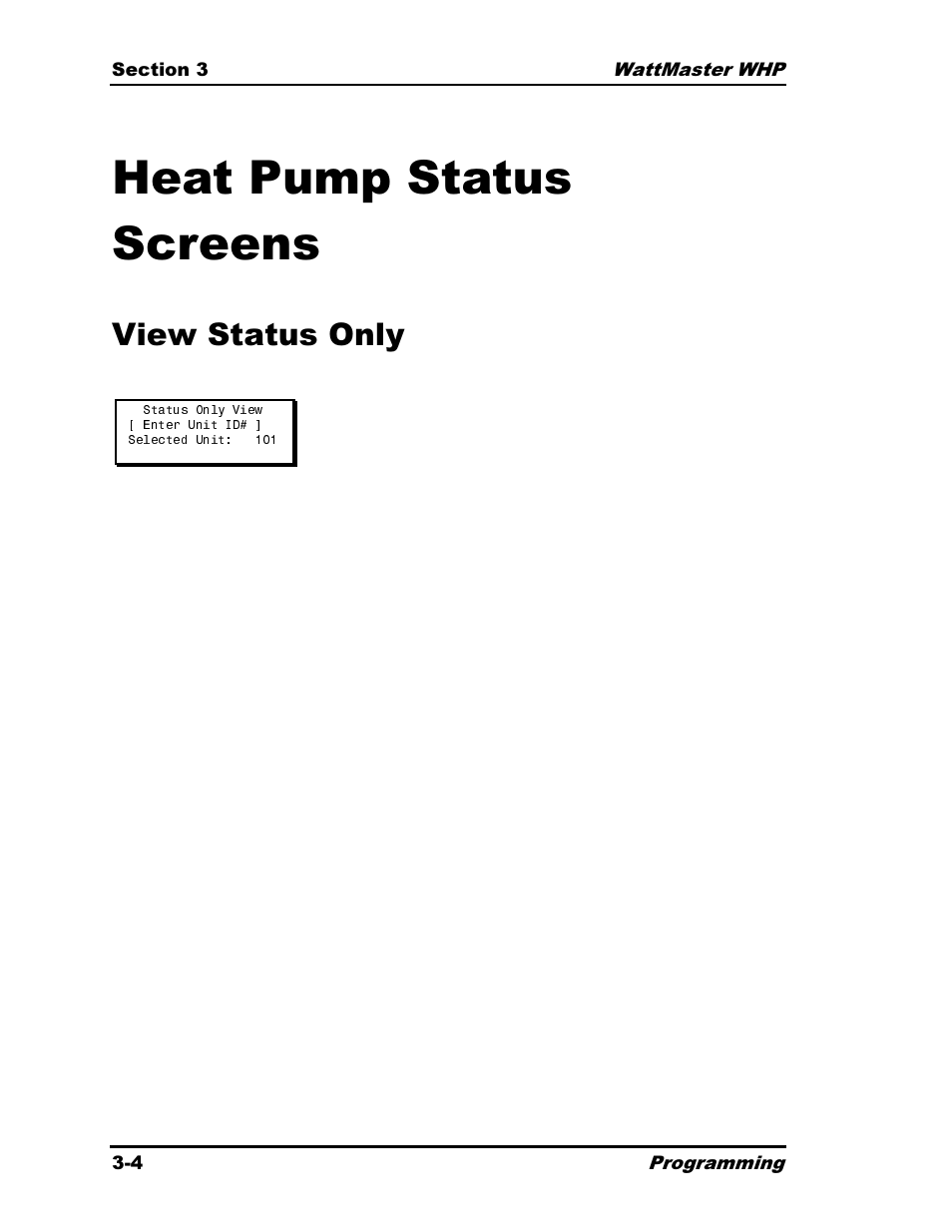 Heat pump status screens, View status only | Heat Controller Water Source Heat Pump User Manual | Page 52 / 126