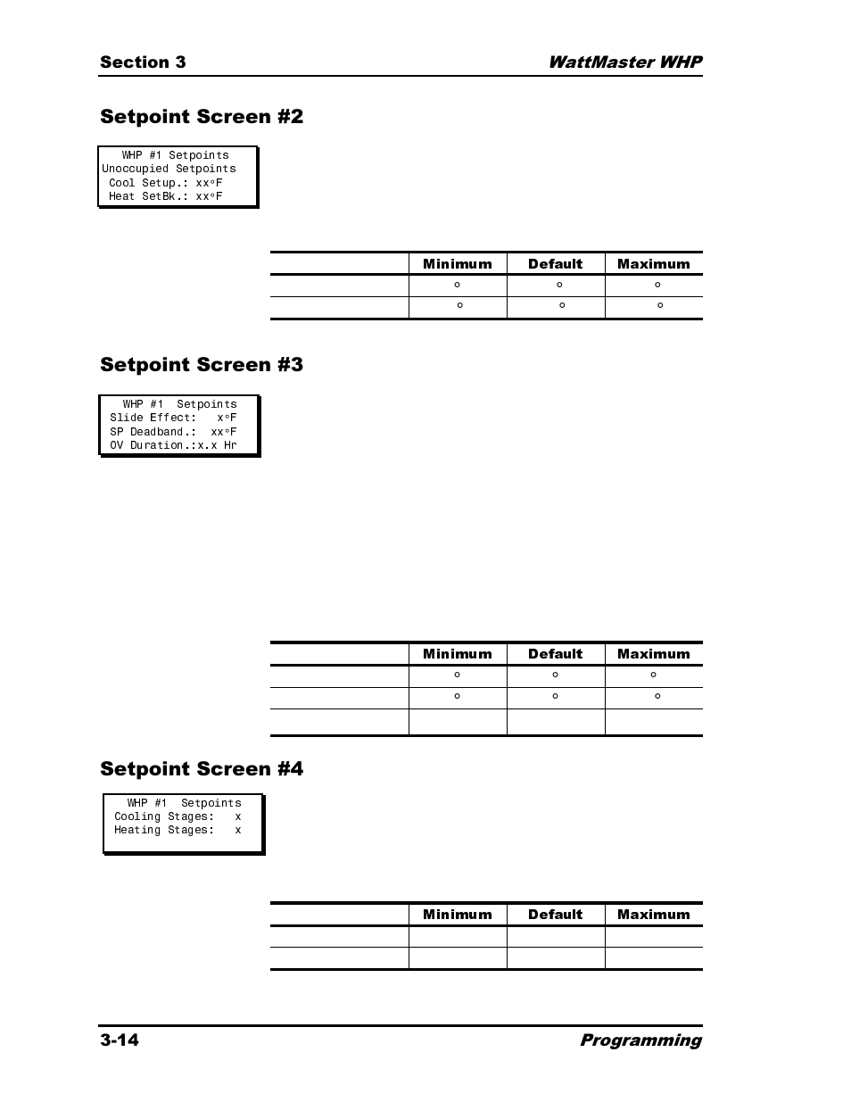 Minimum default maximum | Heat Controller Water Source Heat Pump User Manual | Page 62 / 126